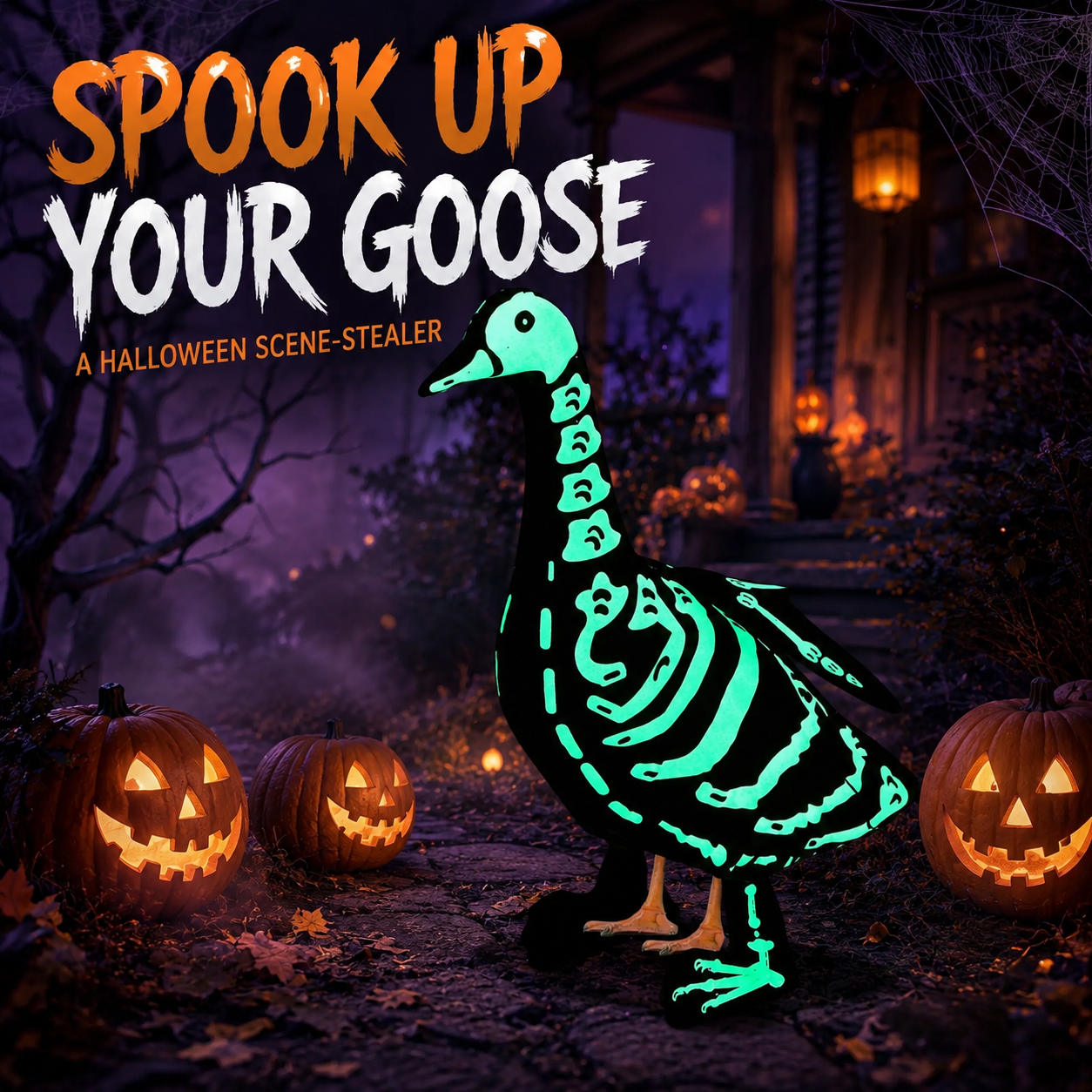 Glow-In-The-Dark Halloween Lawn Goose Skeleton Outfit