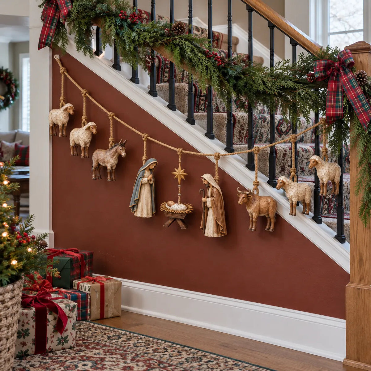 🎄 Handcrafted Wooden Nativity Garland – A Timeless Touch of Christmas Charm ✨