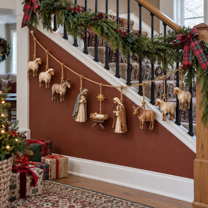 🎄 Handcrafted Wooden Nativity Garland – A Timeless Touch of Christmas Charm ✨