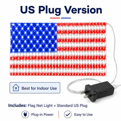Solar American Flag Net Lights – Waterproof Outdoor LED Patriotic Decorations for 4th of July & Memorial Day
