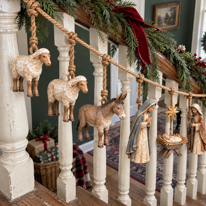 🎄 Handcrafted Wooden Nativity Garland – A Timeless Touch of Christmas Charm ✨