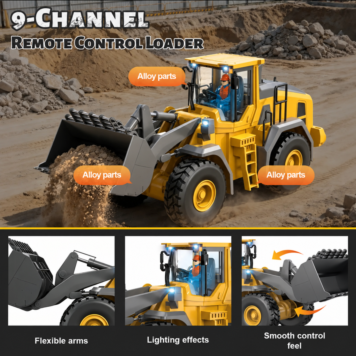 🚜 4-in-1 RC Construction Vehicle Fleet - Remote Control Excavator Dump Truck Toy Set 🏗️