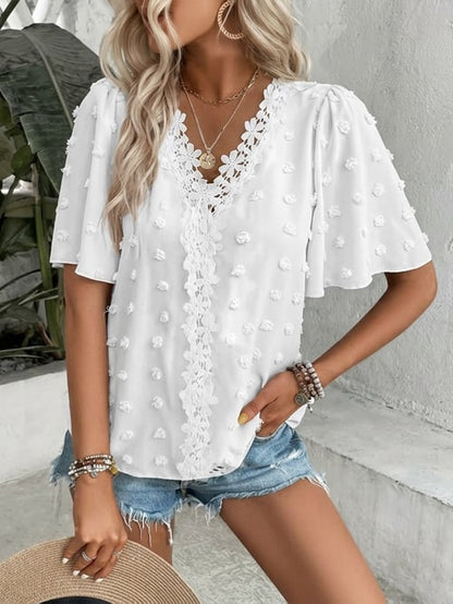 Swiss Dot Lace Butterfly Sleeve Blouse