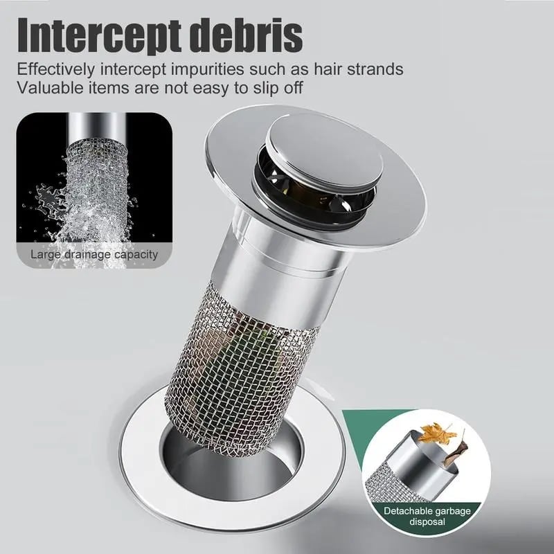 🔥Bathroom Sink Stopper Hair Catcher, Universal Pop Up Sink Drain Filter with Stainless Steel Filter Basket, Bathroom Sink Drain Strainer