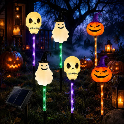 💀 Solar Halloween Stake Lights – Pumpkin Ghost Skull 6PCS & Retro Skull 5PCS