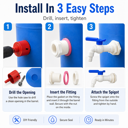Rain Barrel Spigot Kit | Leak-Proof PVC Faucet with Complete Installation Set