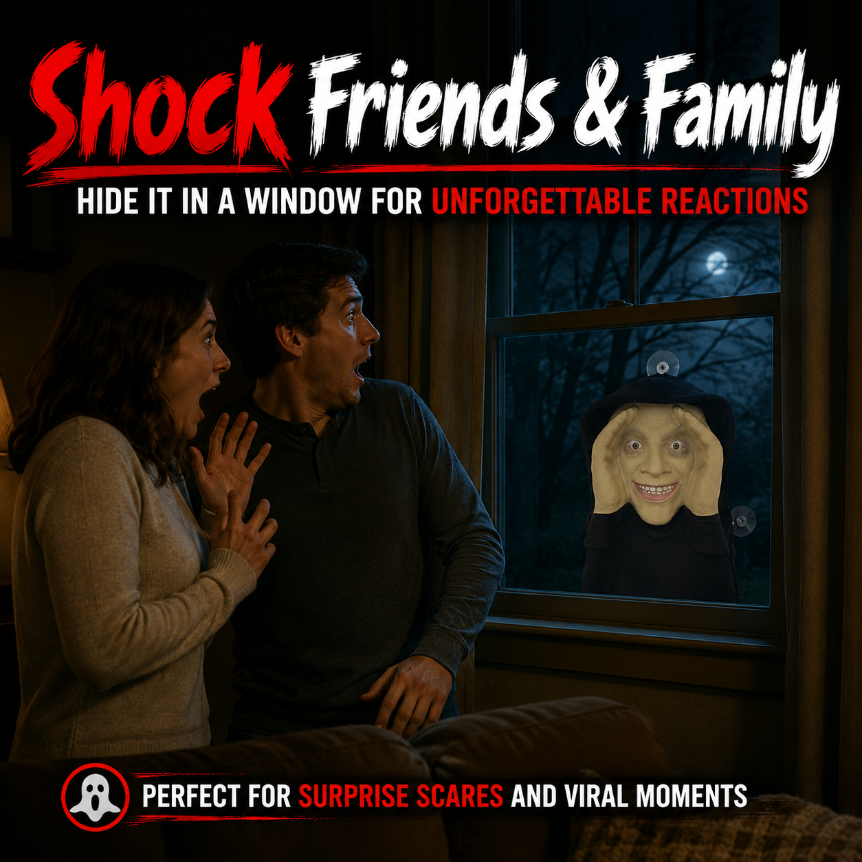 Creepy Realistic Mask for Halloween Jump Scares & Window Pranks