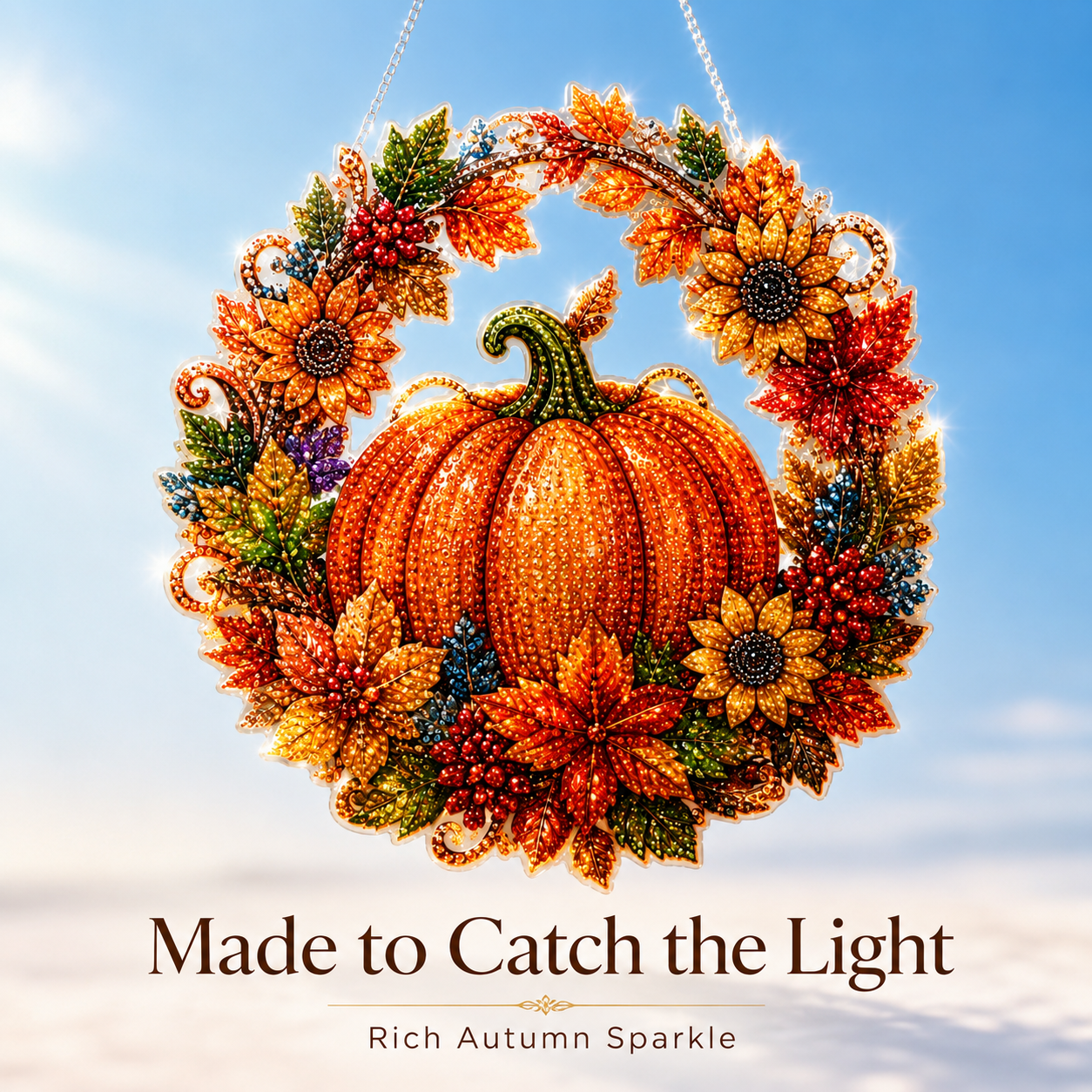 🍂 Autumnal pumpkin wreath with a diamond pattern to hang up – Complete DIY kit