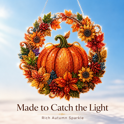 🍂 Autumnal pumpkin wreath with a diamond pattern to hang up – Complete DIY kit