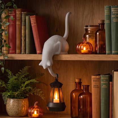 Black and White Cat-Shaped Book-Style Lantern Stand