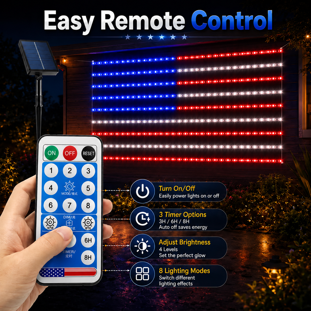 Outdoor solar American flag light, 6.5 ft x 3.28 ft, ultra-bright; suitable for Independence Day, National Day, and Memorial Day decorations; waterproof solar outdoor light.