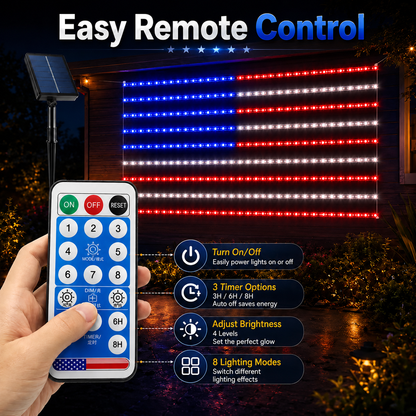 Outdoor solar American flag light, 6.5 ft x 3.28 ft, ultra-bright; suitable for Independence Day, National Day, and Memorial Day decorations; waterproof solar outdoor light.