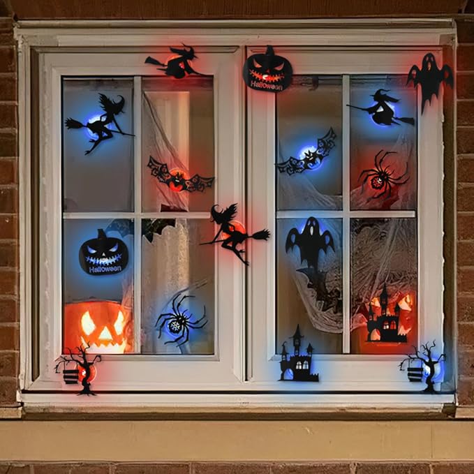 16 Pcs LED Halloween Wall Stickers | Spooky Red & Blue Decor