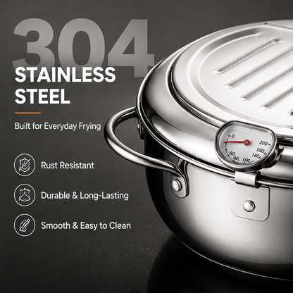 304 Stainless Steel Stovetop Deep Fryer Pot – With Thermometer