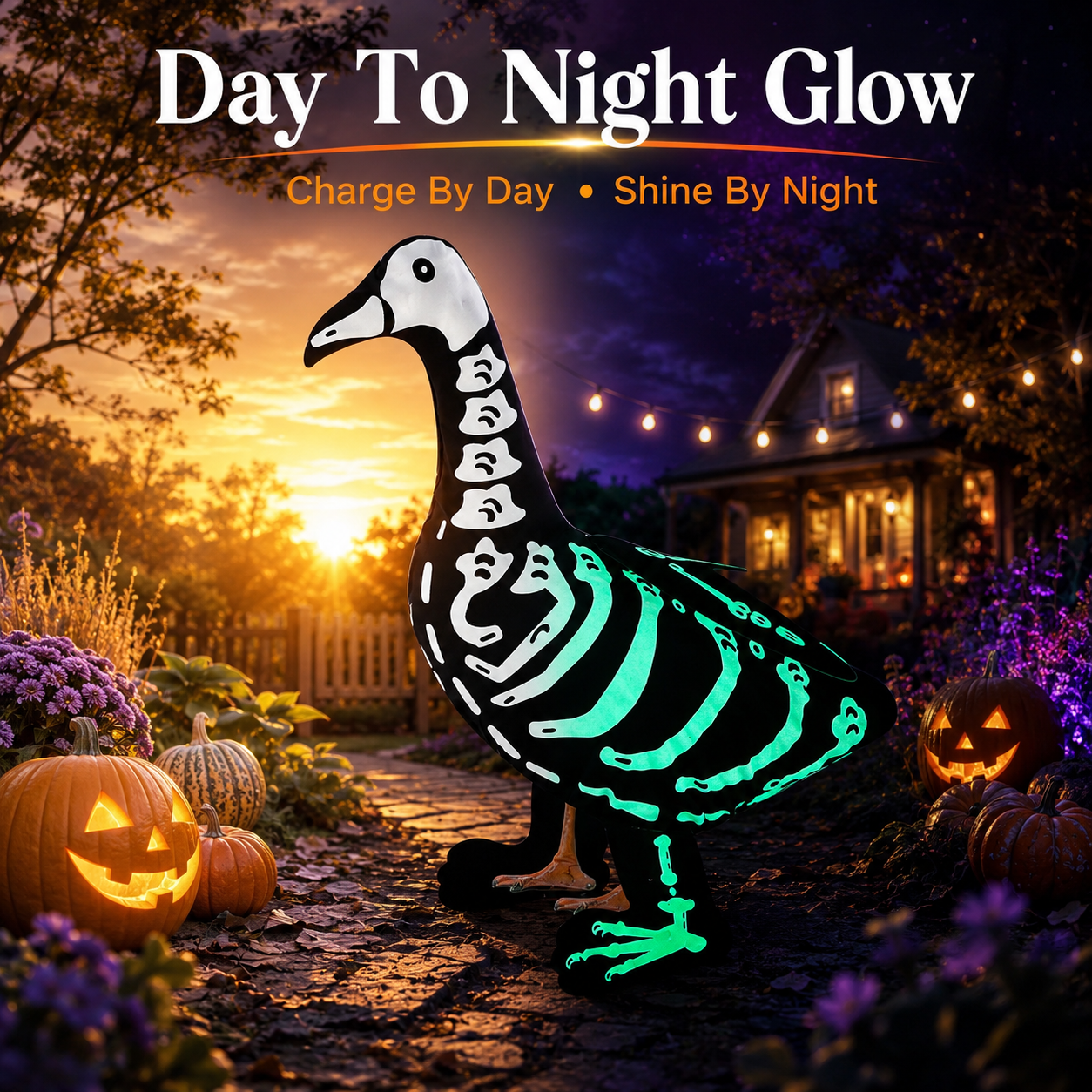 Glow-In-The-Dark Halloween Lawn Goose Skeleton Outfit
