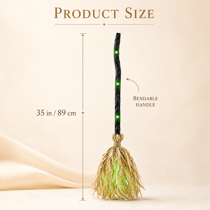 Christmas Decoration: Witch's Broom | Movable, voice/touch controlled, glowing, emits eerie sound effects, dances.