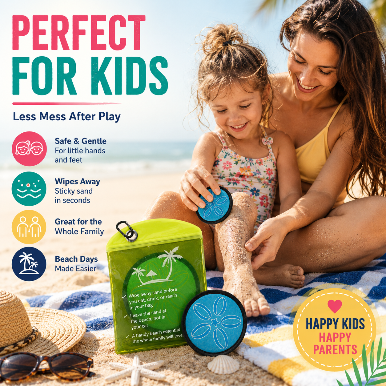 Must-Have Beach Sand-Removal Bag — Gentle, skin-friendly formula featuring seven natural ingredients and coconut oil; talc-free—an essential for your beach trip.