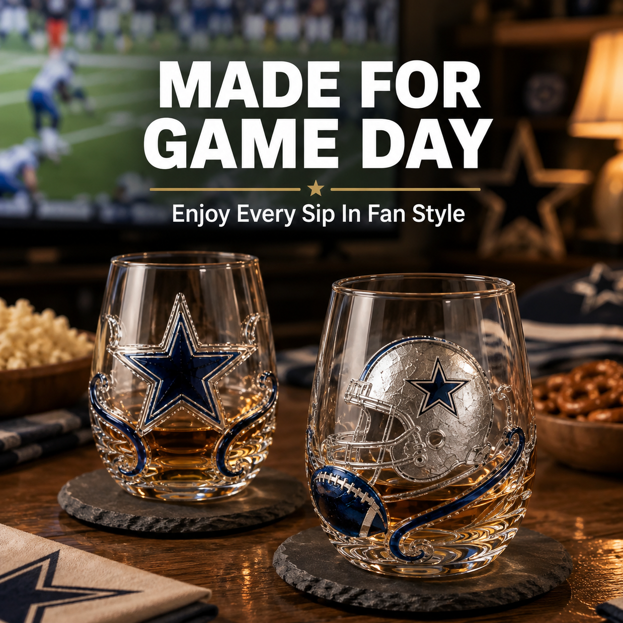 🏈 Game Day Football Fan Glass Gift Set – 4 Unique Stemless Glasses
