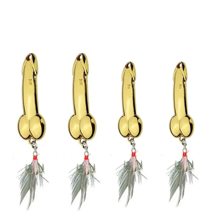 4-Piece Fun Fishing Lure Set: Topwater metal casting lures featuring sharp treble hooks, suitable for bass, trout, and predatory fish.