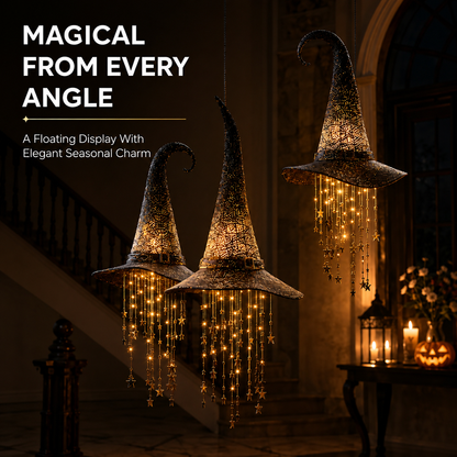🧙‍♀️ Lighted Witch Hat Hanging Chime – Halloween Star & Moon Decor