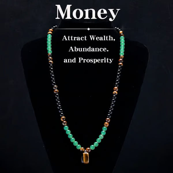 ✨ Money Attraction Necklace With GreenAventurine & Tiger Eye Pendant Healing Crystal Stone