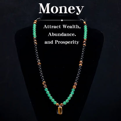 ✨ Money Attraction Necklace With GreenAventurine & Tiger Eye Pendant Healing Crystal Stone