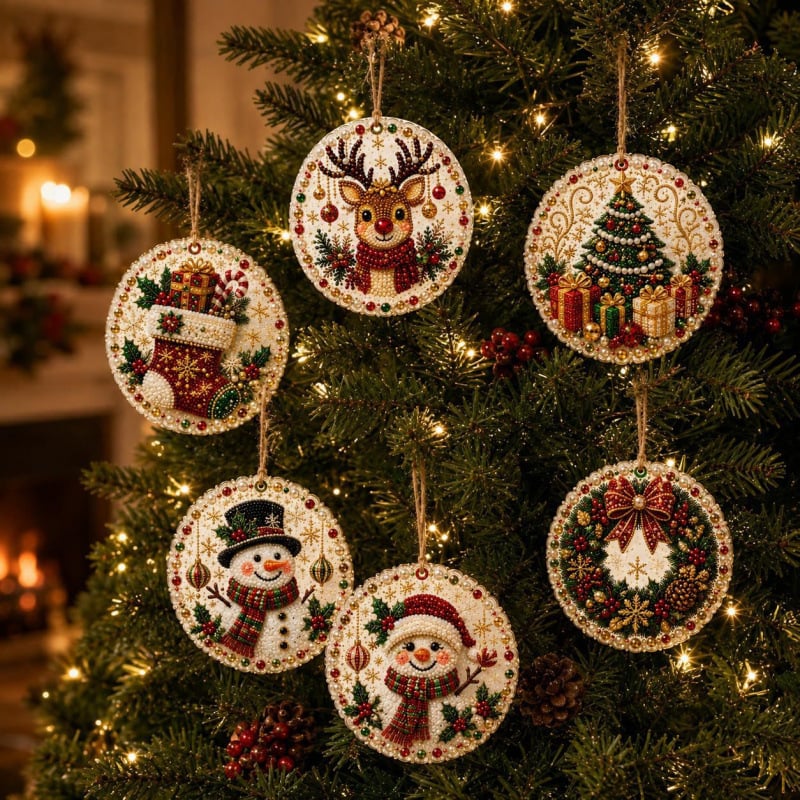 🎄 12-Piece Christmas Diamond Painting Ornament Kit – DIY Tree Hanging Decor