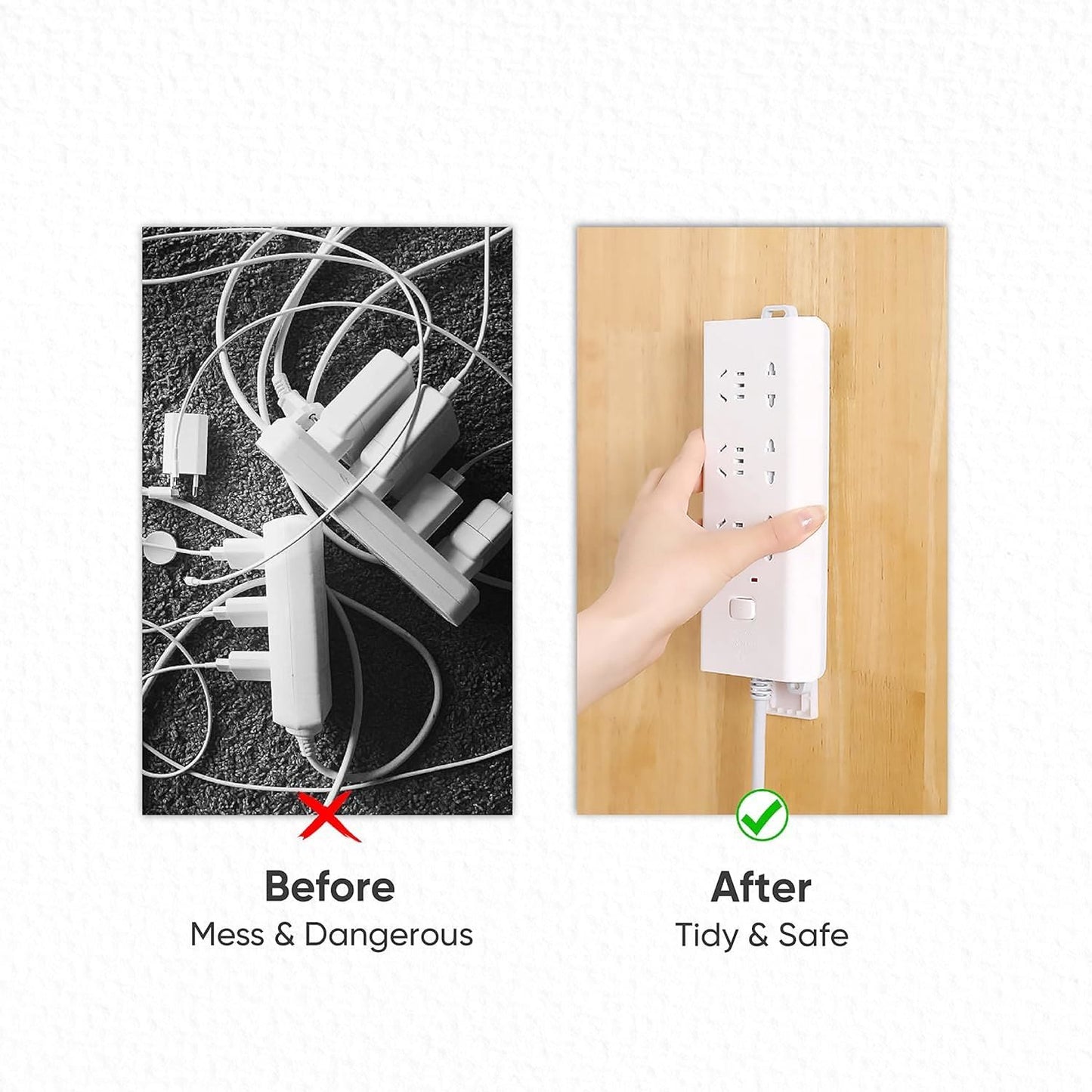 🔥Adhesive Socket Holder – Punch-Free Wall Mount with Cable Organizer Clips