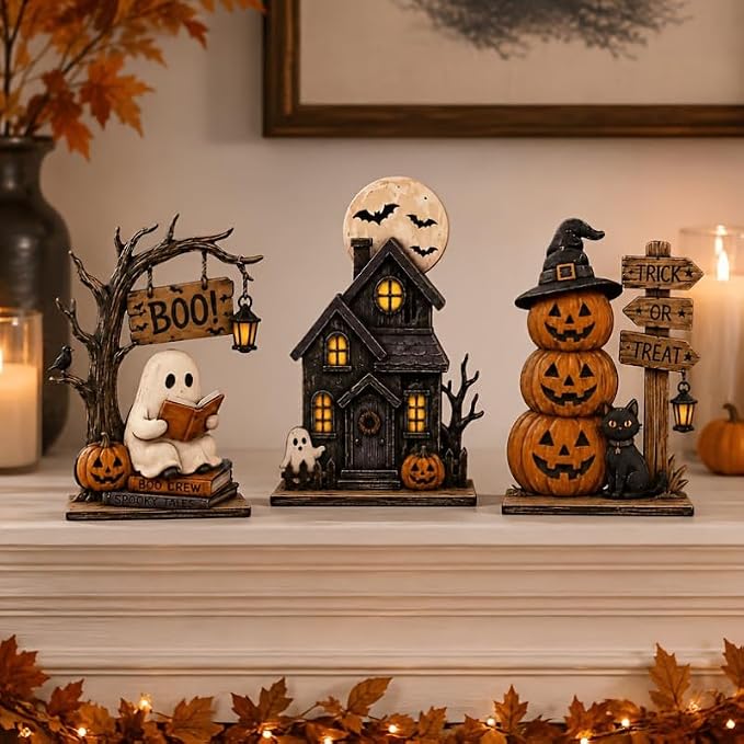 🎃 3-Piece Halloween Tabletop Decor Set – Spooky Centerpiece Collection