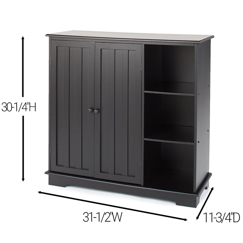 Beadboard Wooden Cabinet with 3 Storage Shelves and Cupboard