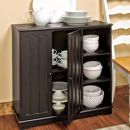 Beadboard Wooden Cabinet with 3 Storage Shelves and Cupboard