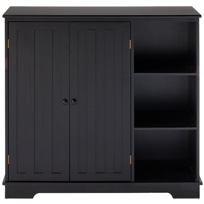 Beadboard Wooden Cabinet with 3 Storage Shelves and Cupboard