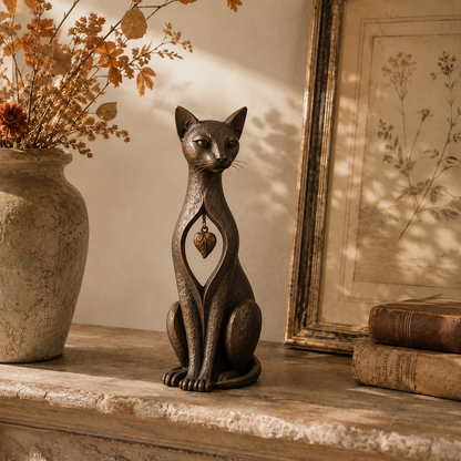 🐱 Heritage Heart Sphynx Cat Sculpture – Vintage Bronze Home Décor ✨