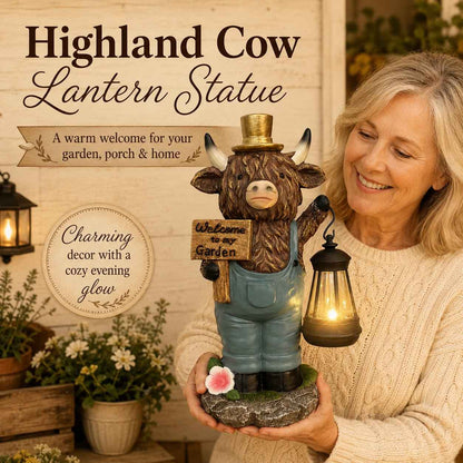 🔥50% OFF TODAY🔥 Highland Cow Garden Lantern Statue 🐮✨ Rustic Farmhouse Outdoor Decor for Garden, Porch, Patio & Yard