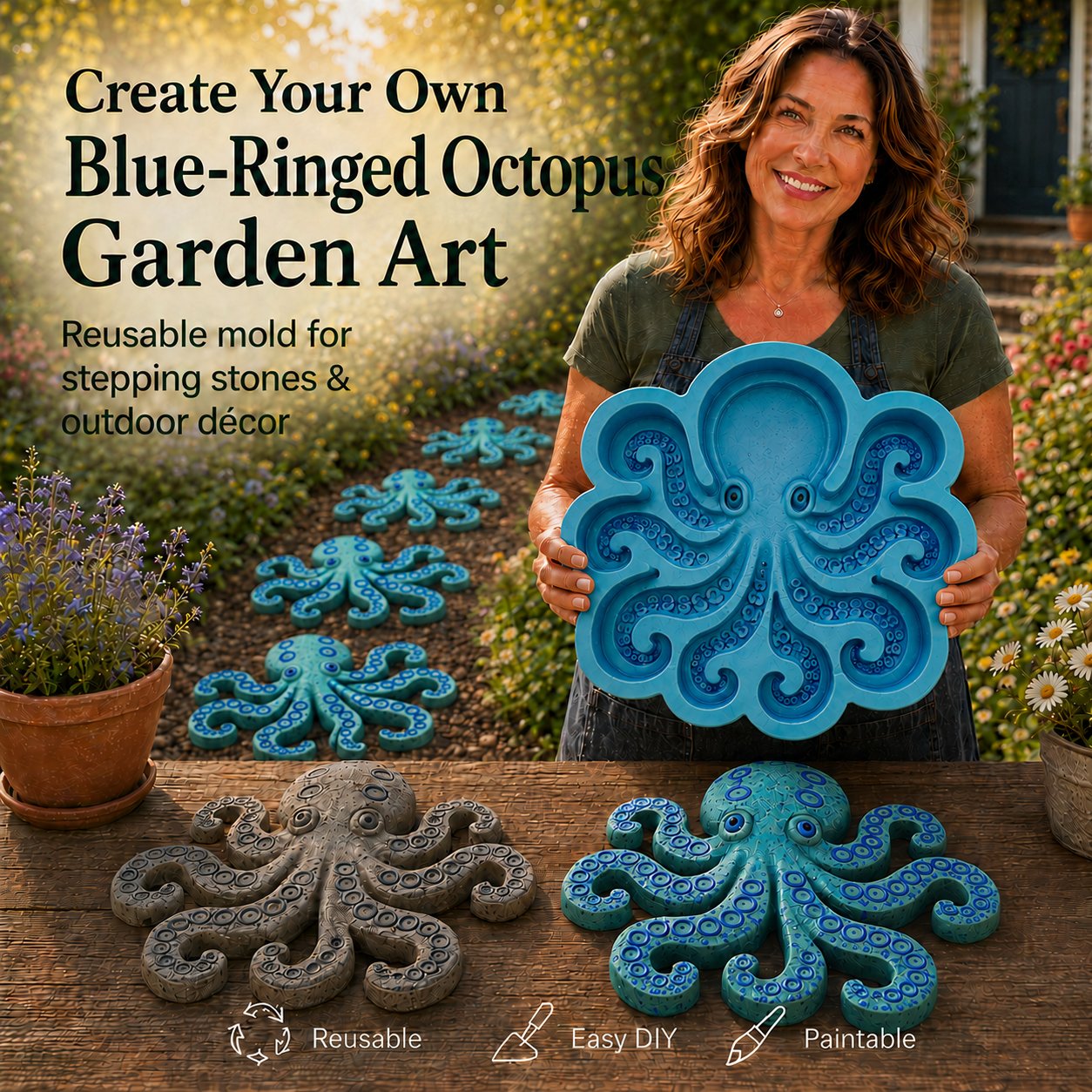 🌊 Ocean Animal Stepping Stone Mold – Reusable Garden DIY Mold