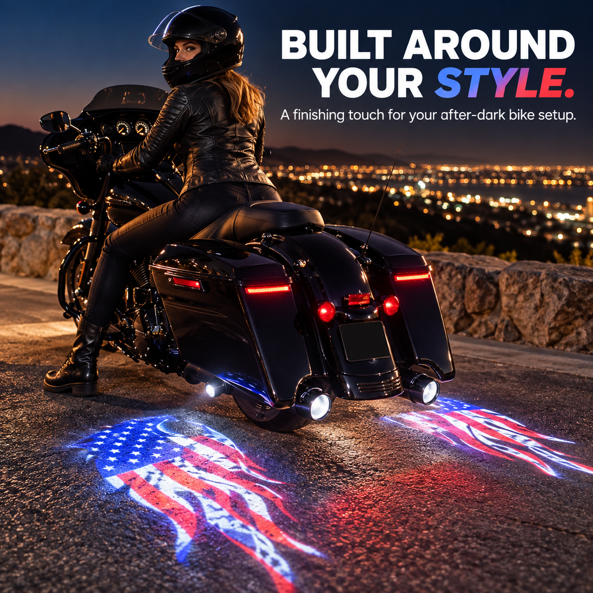 🏍️ Angel Wing Motorcycle LED Projector Lights – Dual Underbody Ground Projection Kit, 7 Custom Light Styles, IP67 Waterproof, 1 Pair ✨