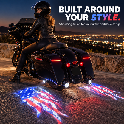 🏍️ Angel Wing Motorcycle LED Projector Lights – Dual Underbody Ground Projection Kit, 7 Custom Light Styles, IP67 Waterproof, 1 Pair ✨