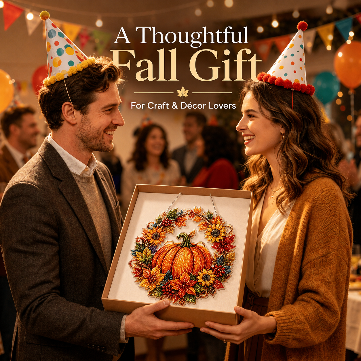 🍂 Autumnal pumpkin wreath with a diamond pattern to hang up – Complete DIY kit