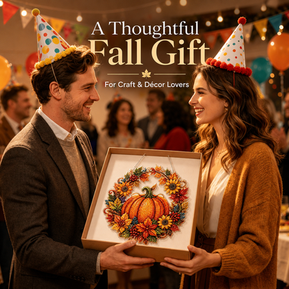 🍂 Autumnal pumpkin wreath with a diamond pattern to hang up – Complete DIY kit