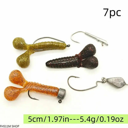 7-Piece Shrimp-Shaped Soft Plastic Worm Fishing Lure Set – Lead-Free Drop-Shot Bait with Realistic Action