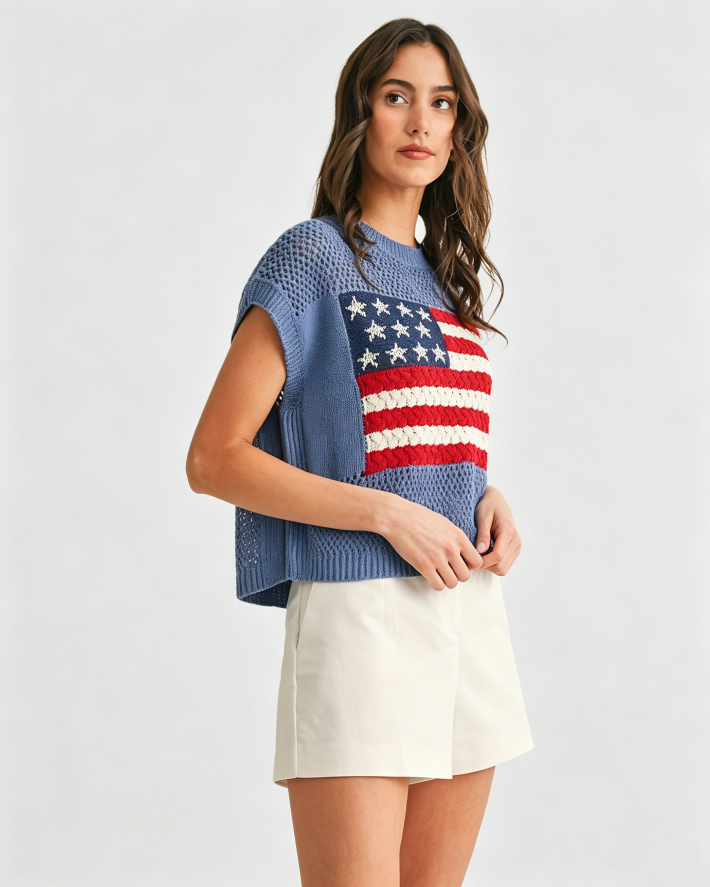 Women's Loose Fit American Flag Short Sleeve Knit Top