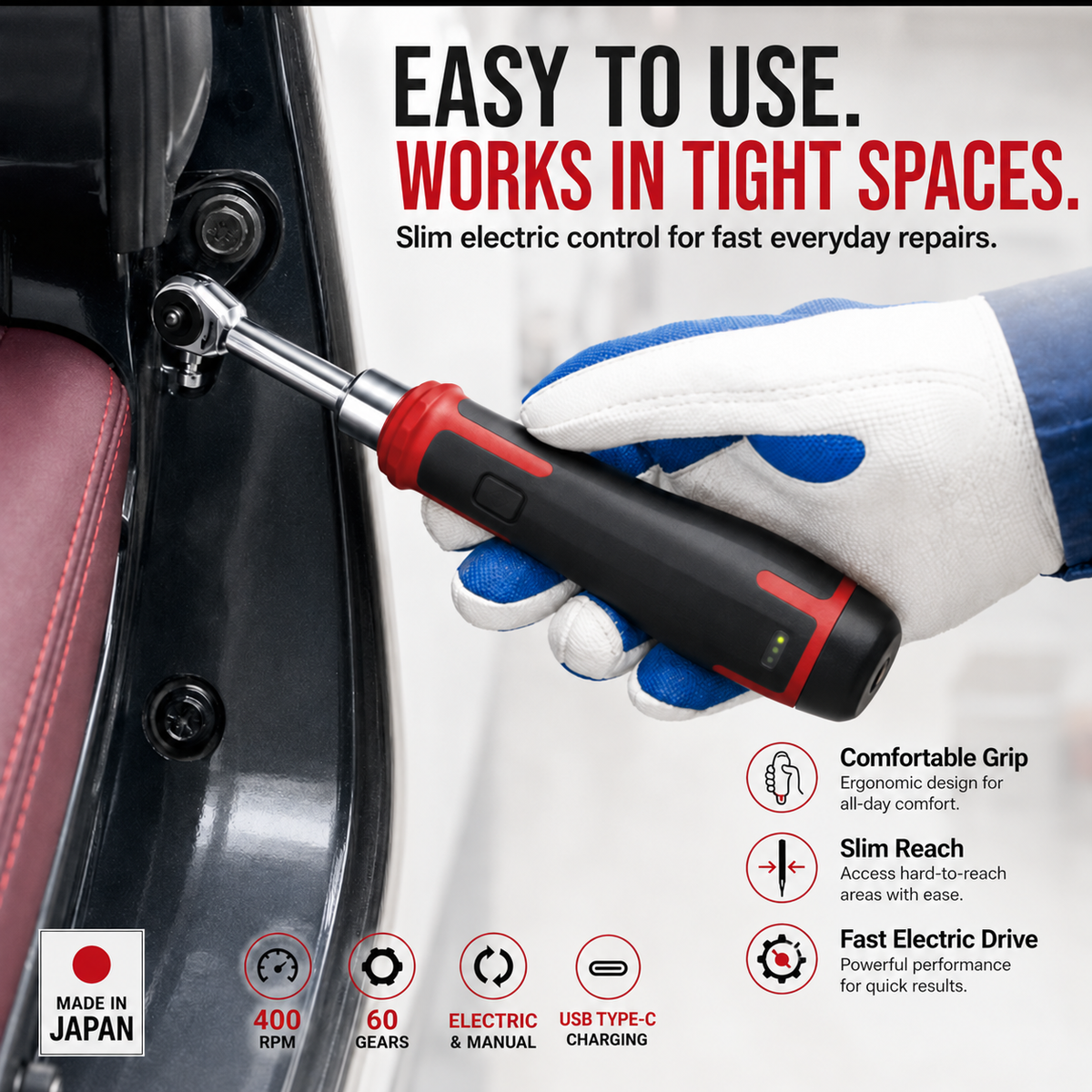 ⚡ 400 RPM Slim Electric Ratchet Wrench – Built for Tight Spaces
