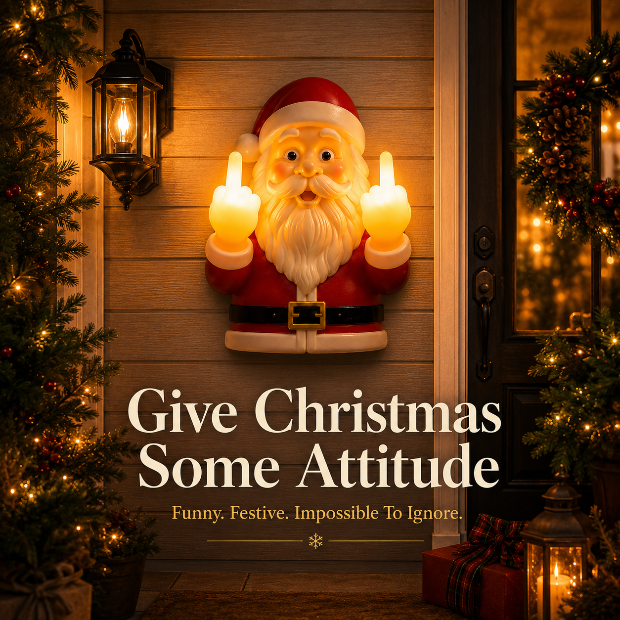 🎅 Light-Up Middle Finger Santa Christmas Decoration