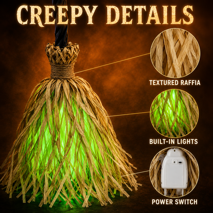 Christmas Decoration: Witch's Broom | Movable, voice/touch controlled, glowing, emits eerie sound effects, dances.