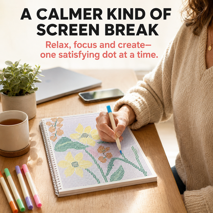 🎨📖Dot-By-Letter Mindful Coloring Kit - Stress Relief Dot Marker Art Set with 10 Vibrant Colors & 20 Hidden Scene