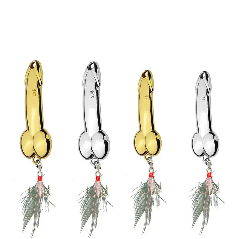 4-Piece Fun Fishing Lure Set: Topwater metal casting lures featuring sharp treble hooks, suitable for bass, trout, and predatory fish.