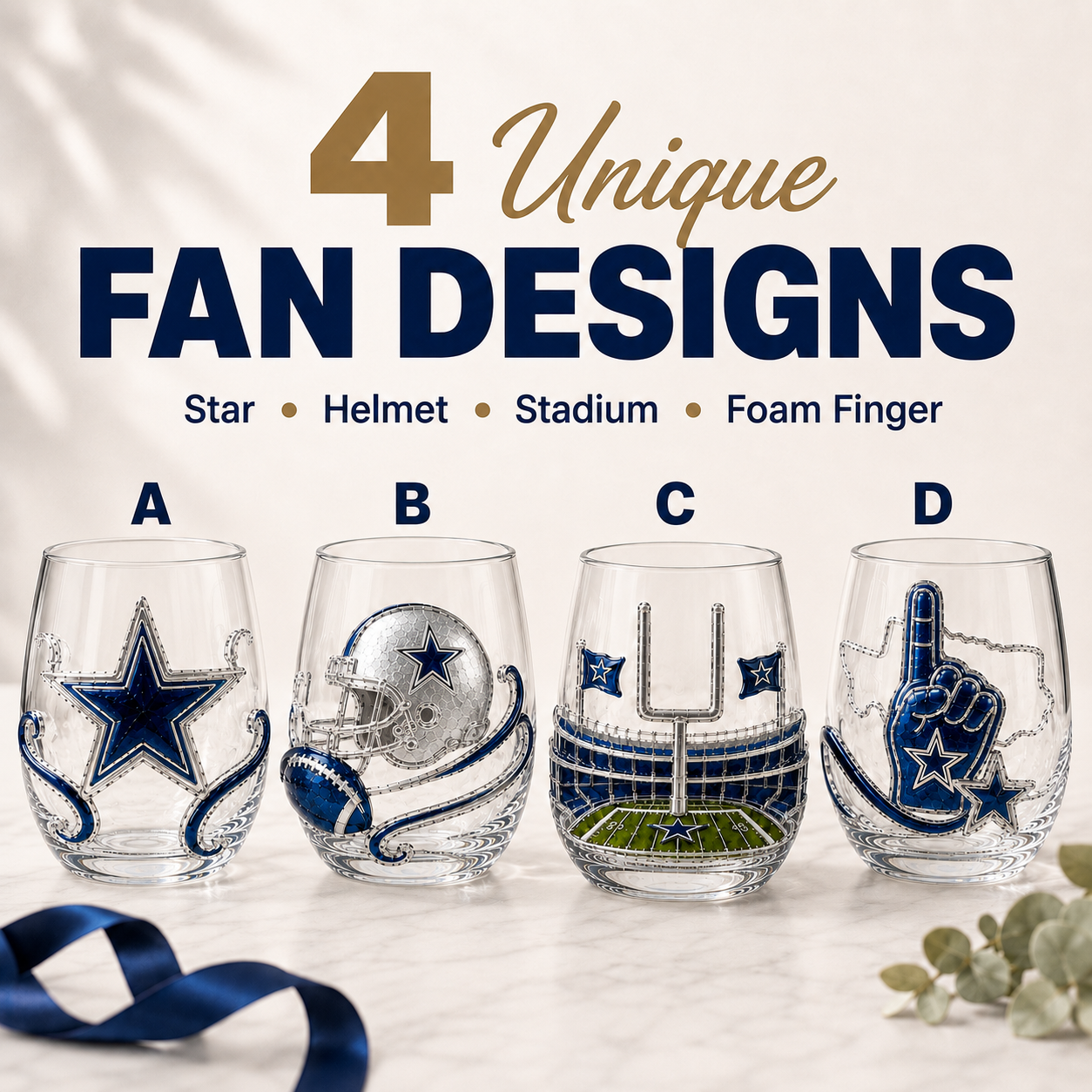 🏈 Game Day Football Fan Glass Gift Set – 4 Unique Stemless Glasses