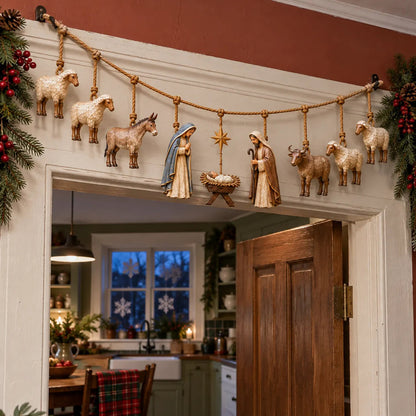 🎄 Handcrafted Wooden Nativity Garland – A Timeless Touch of Christmas Charm ✨
