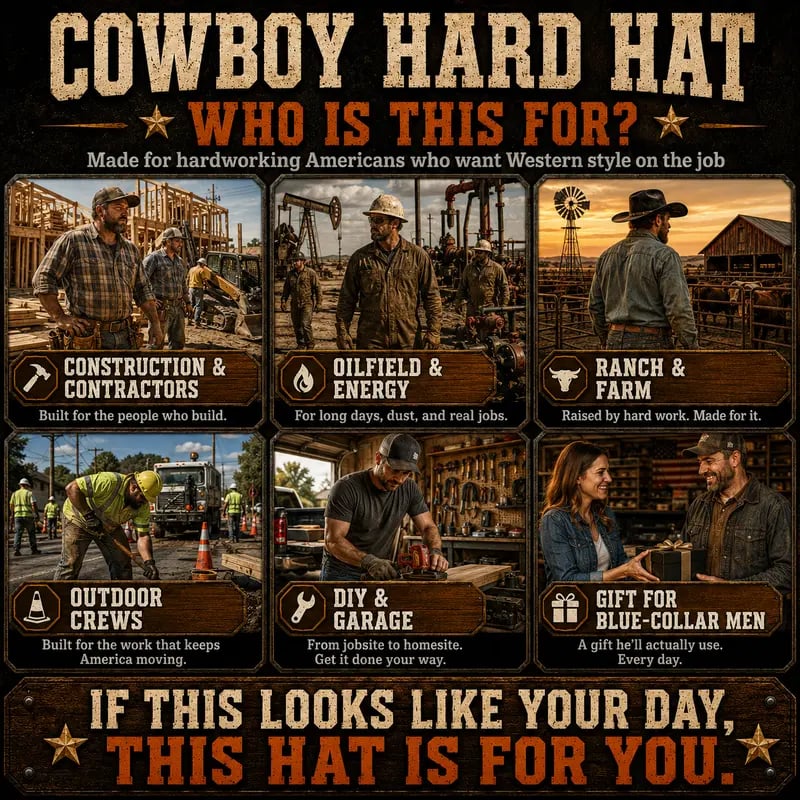 💯 Western Cowboy Hard Hat, Vented Wide Brim Safety Helmet for Construction & Ranch Workers
