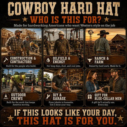 💯 Western Cowboy Hard Hat, Vented Wide Brim Safety Helmet for Construction & Ranch Workers